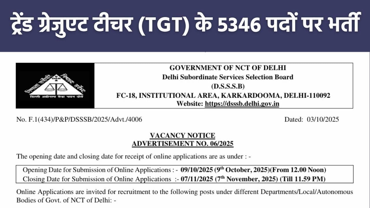 DSSSB TGT Recruitment 2025